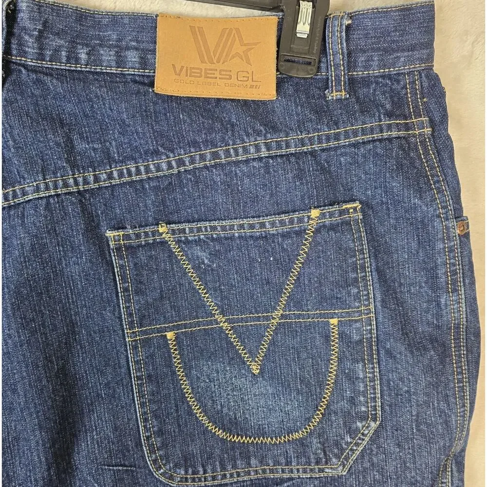 Vibes Gold Label GL Men's Denim Shorts 42 Hip-Hop Skater Y2K Baggy Cotton Jorts